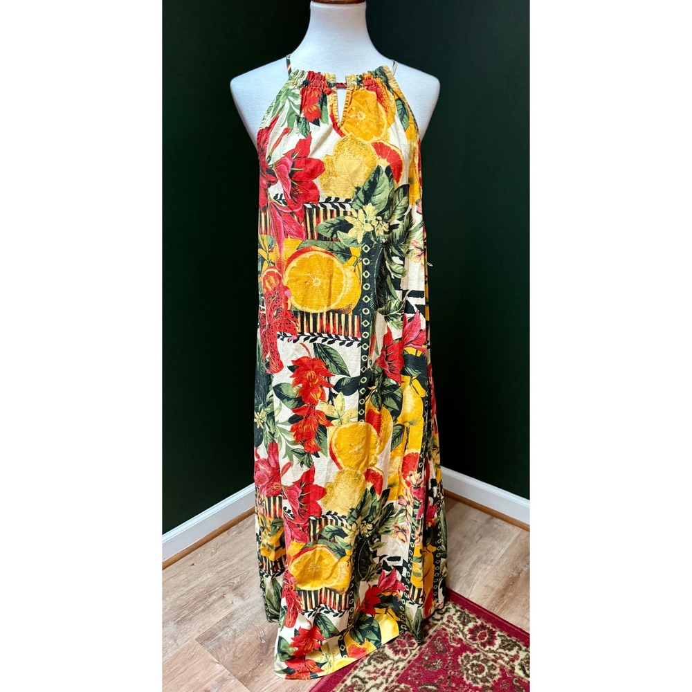 Harlow & Rose Floral‎ Tropical Print Maxi Halter Dress Women's Size M